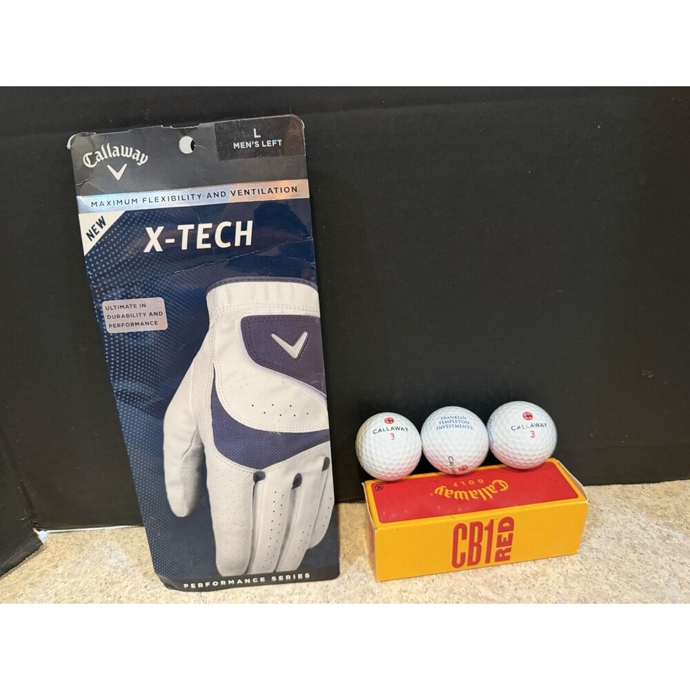 Callaway Golf Bundle X-Tech Glove Mens Left Large + 2 Sleeves CB1 Red Golf Balls - Picture 6 of 8